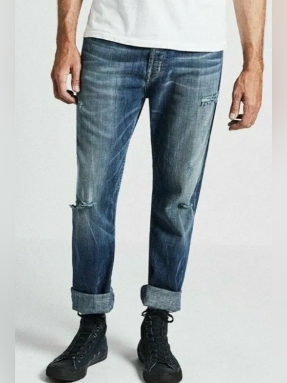 CURRENT ELLIOTT HERITAGE FIT Button Fly Crop Raw Hem BORREGO DESTROY Size 31